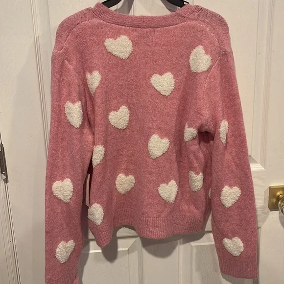 BNWT CUPCAKES & CASHMERE Valentine's Day Pink Heart Pattern Cardigan Size Medium - Picture 7 of 8